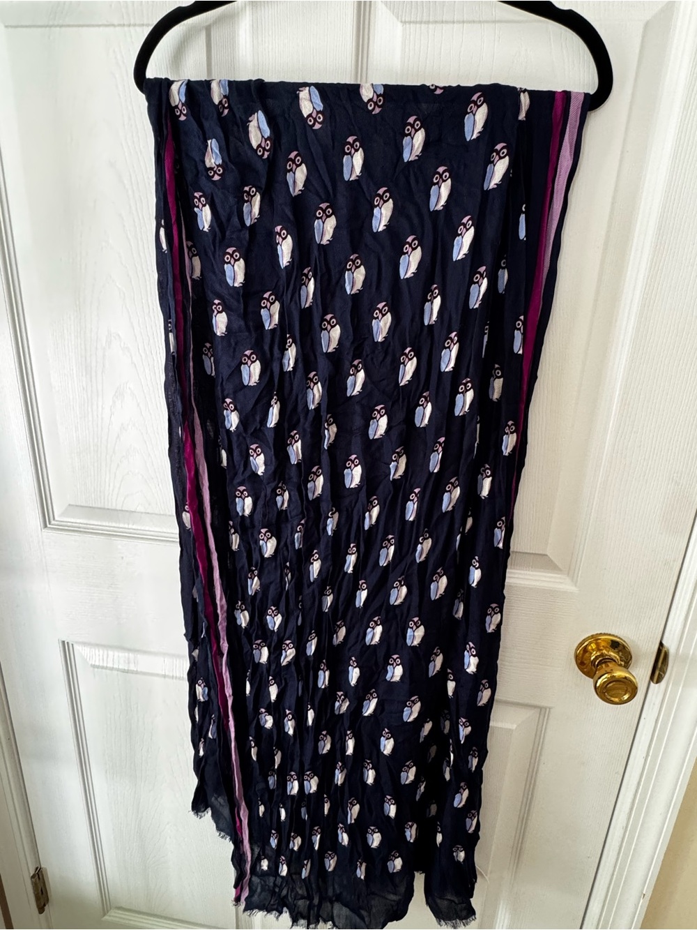 Kate Spade New York Night Owl Scarf Navy Pink 100% Viscose